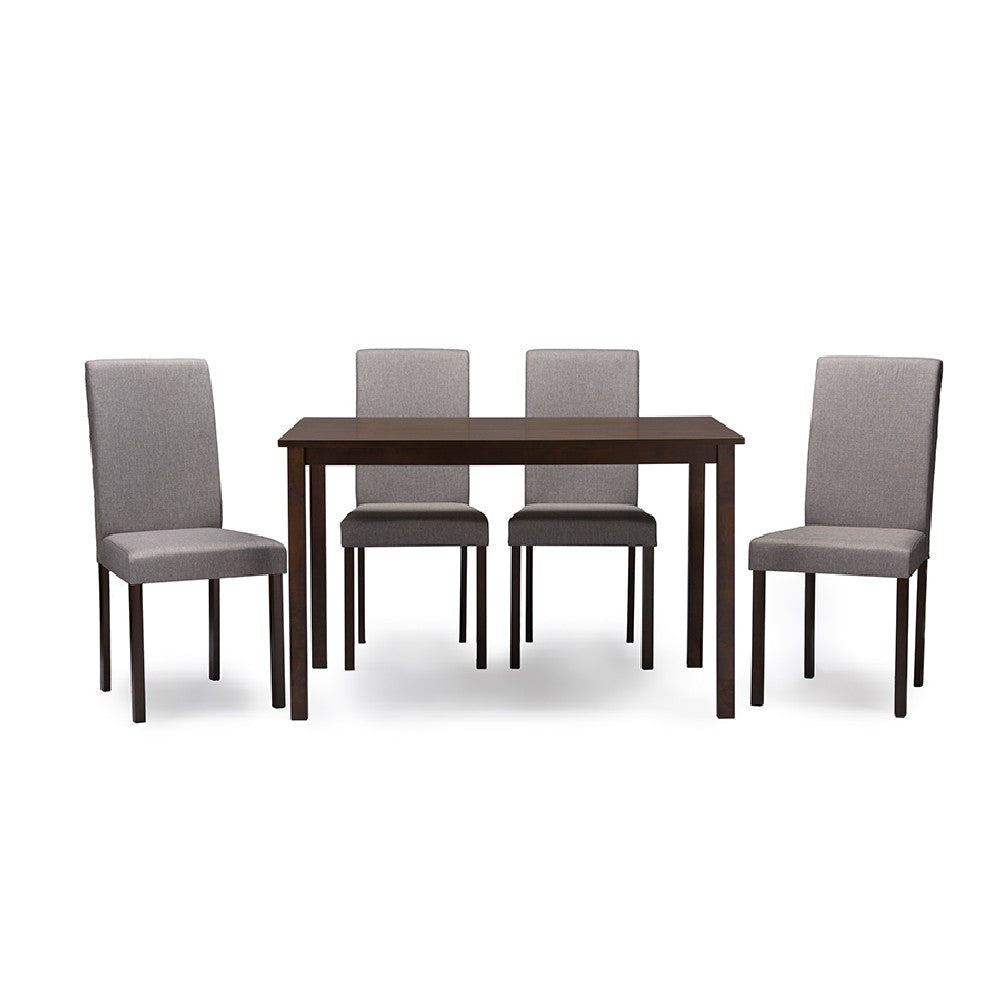 Baxton Studio Andrew Contemporary Espresso Wood Grey Fabric 5PC Dining Set