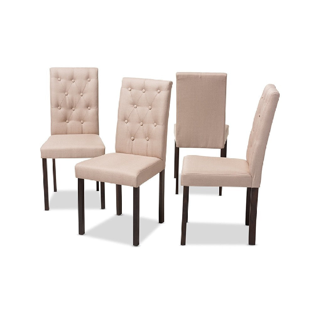 Baxton Studio Gardner Modern and Contemporary Dark Brown Finished Beige Fabric Upholstered Dining Chair (Set of 4)