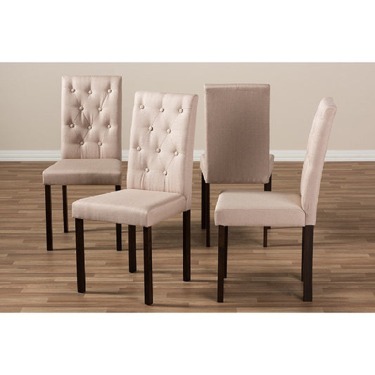 Baxton Studio Gardner Modern and Contemporary Dark Brown Finished Beige Fabric Upholstered Dining Chair (Set of 4)