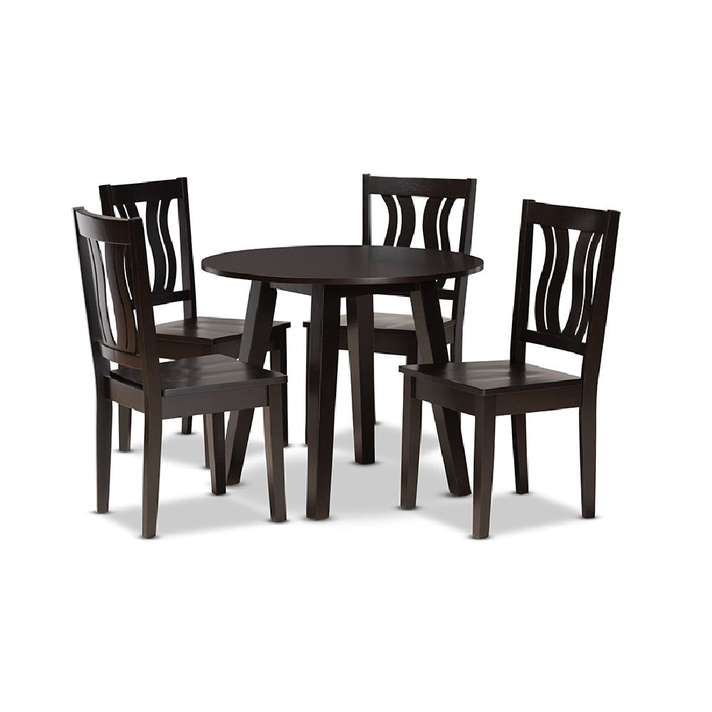 Baxton Studio Anesa Modern and Contemporary Transitional Dark Brown Finished Wood 5-Piece Dining Set