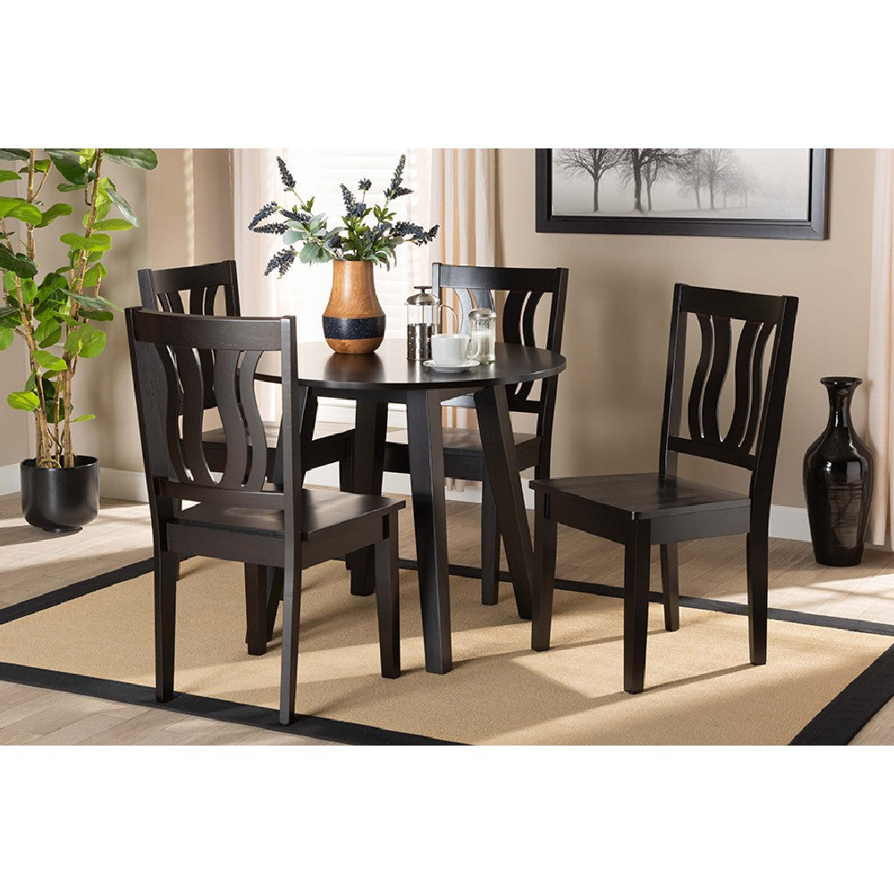 Baxton Studio Anesa Modern and Contemporary Transitional Dark Brown Finished Wood 5-Piece Dining Set