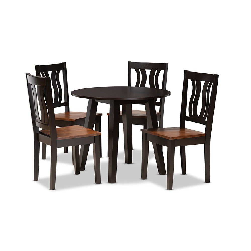 Baxton Studio Anesa Modern and Contemporary Transitional Two-Tone Dark Brown and Walnut Brown Finished Wood 5-Piece Dining Set