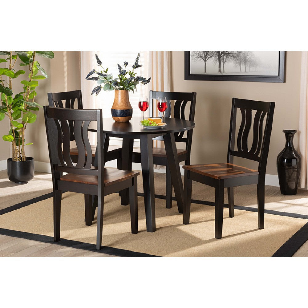 Baxton Studio Anesa Modern and Contemporary Transitional Two-Tone Dark Brown and Walnut Brown Finished Wood 5-Piece Dining Set