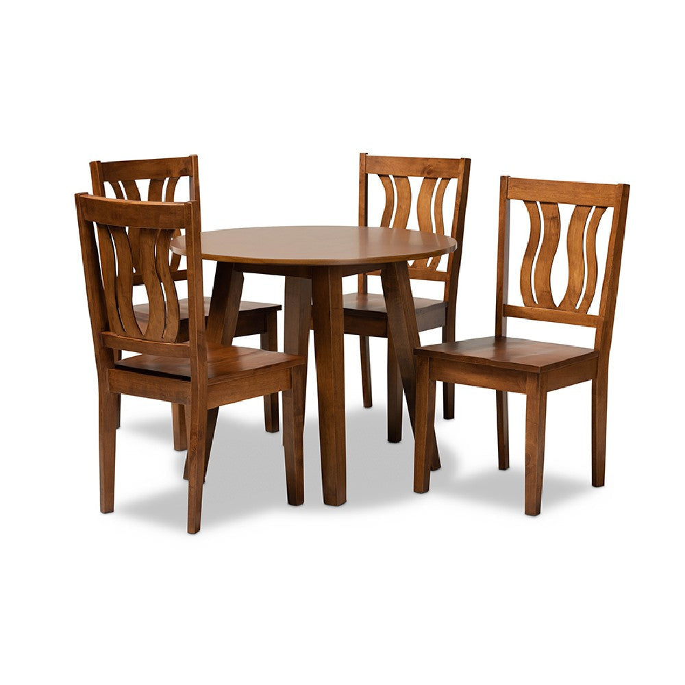 Baxton Studio Anesa Modern and Contemporary Transitional Walnut Brown Finished Wood 5-Piece Dining Set