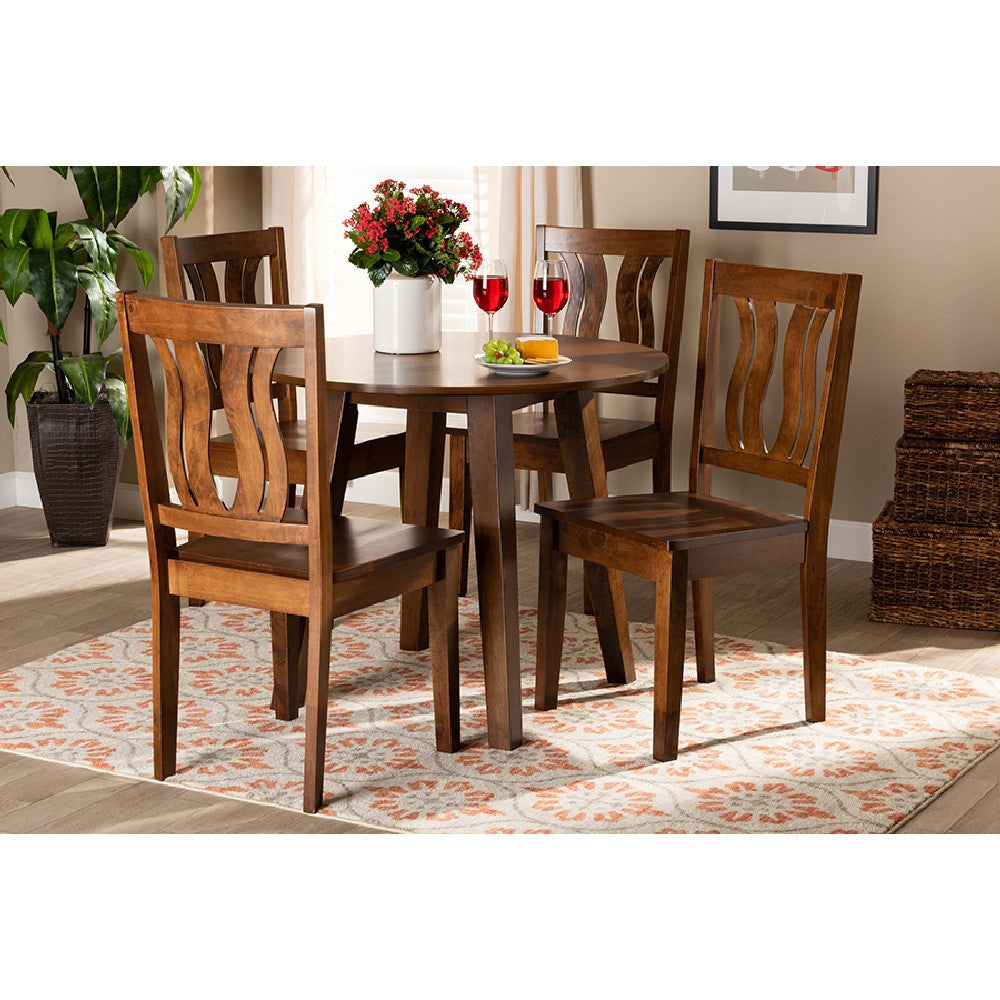 Baxton Studio Anesa Modern and Contemporary Transitional Walnut Brown Finished Wood 5-Piece Dining Set