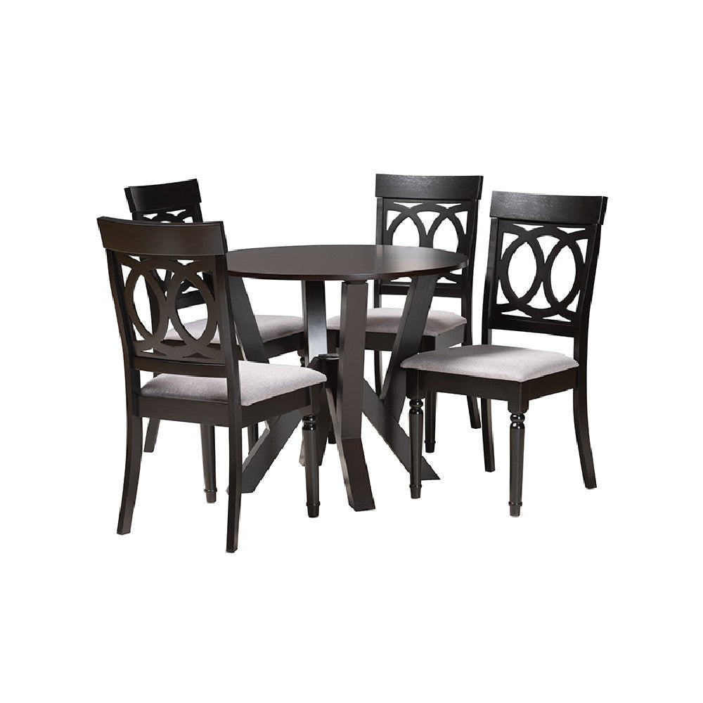 Baxton Studio Angie Modern Grey Fabric and Dark Brown Finished Wood 5-Piece Dining Set