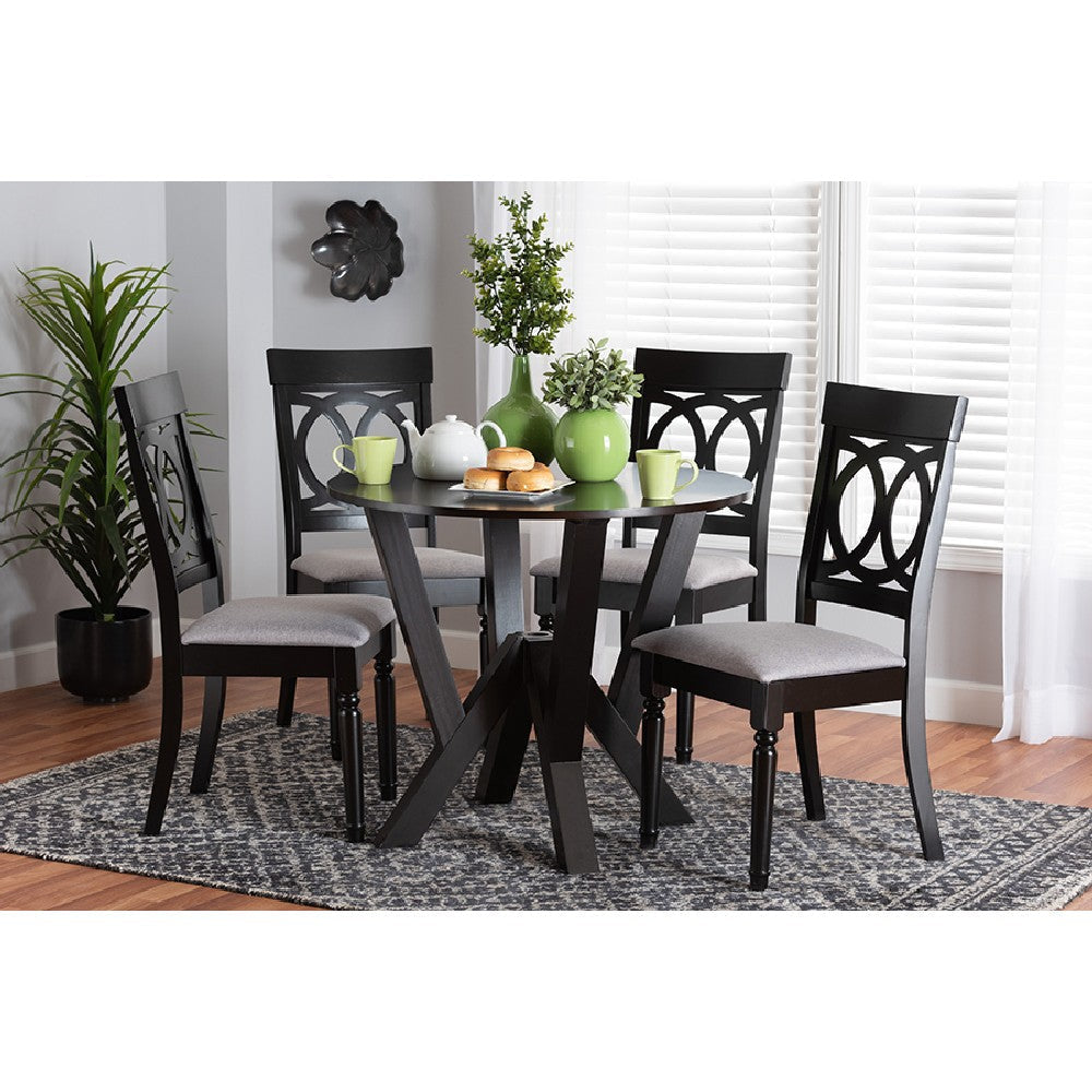 Baxton Studio Angie Modern Grey Fabric and Dark Brown Finished Wood 5-Piece Dining Set