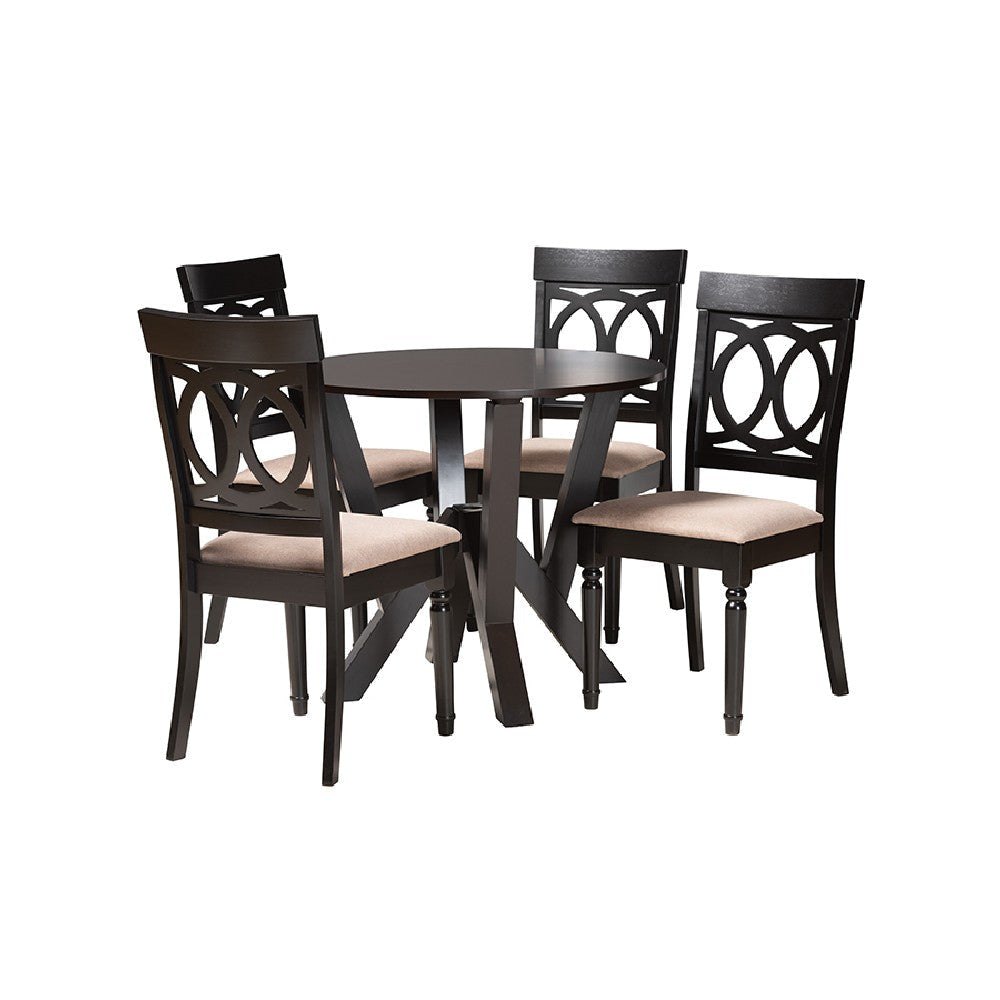 Baxton Studio Angie Modern Sand Fabric and Dark Brown Finished Wood 5-Piece Dining Set