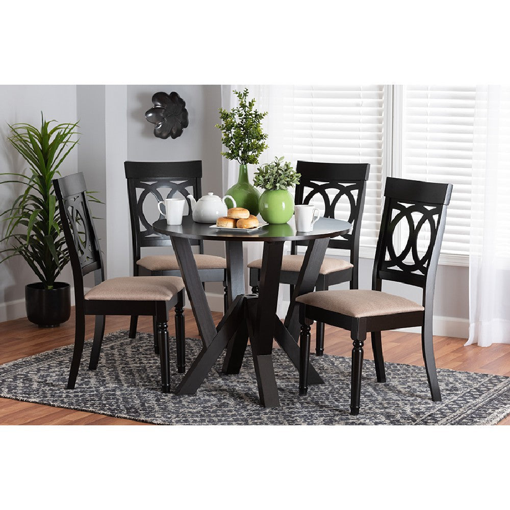 Baxton Studio Angie Modern Sand Fabric and Dark Brown Finished Wood 5-Piece Dining Set