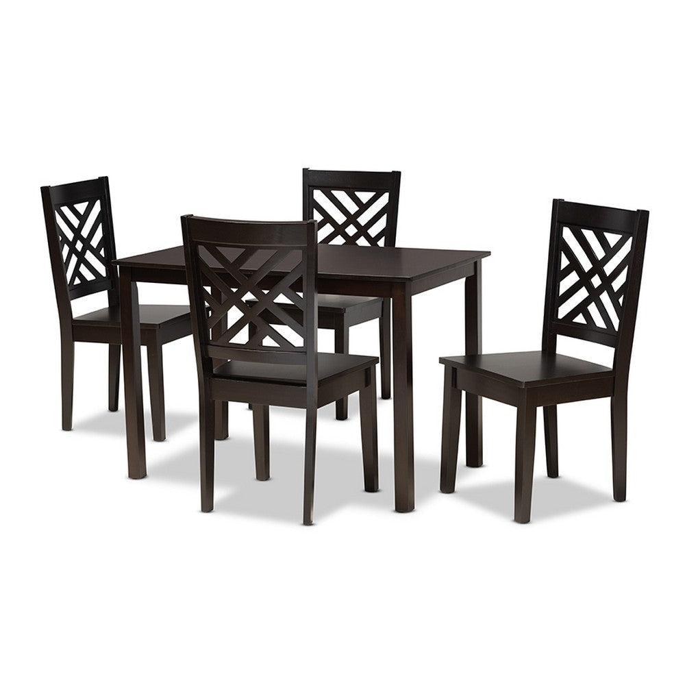 Baxton Studio Ani Modern and Contemporary Dark Brown Finished Wood 5-Piece Dining Set WHI-Ani-Dark-Brown-5PC-Dining-Set