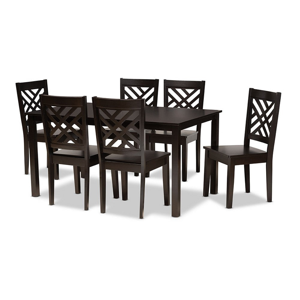 Baxton Studio Ani Modern and Contemporary Dark Brown Finished Wood 7-Piece Dining Set WHI-Ani-Dark-Brown-7PC-Dining-Set