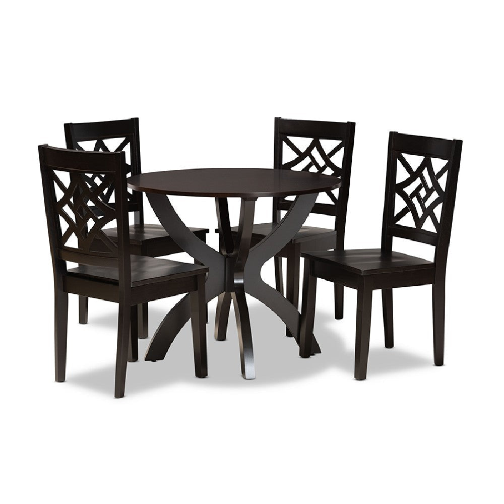 Baxton Studio Anila Modern and Contemporary Dark Brown Finished Wood 5-Piece Dining Set