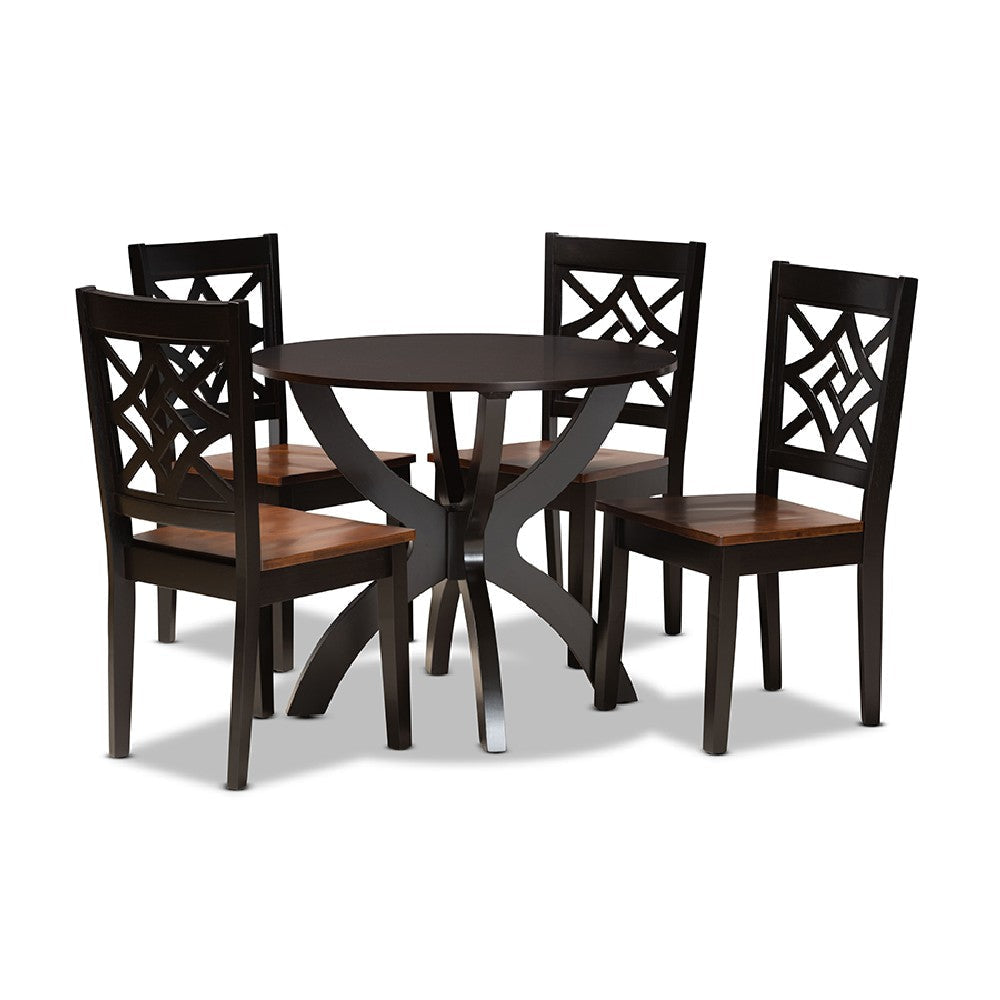 Baxton Studio Anila Modern and Contemporary Two-Tone Dark Brown and Walnut Brown Finished Wood 5-Piece Dining Set