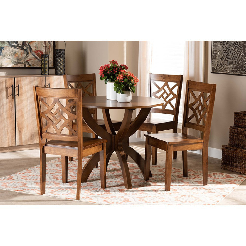 Baxton Studio Anila Modern and Contemporary Walnut Brown Finished Wood 5-Piece Dining Set