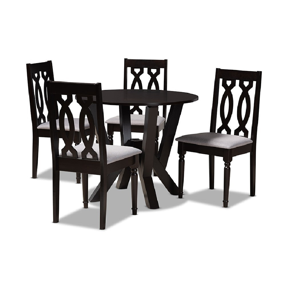 Baxton Studio Anise Modern and Contemporary Grey Fabric Upholstered and Dark Brown Finished Wood 5-Piece Dining Set
