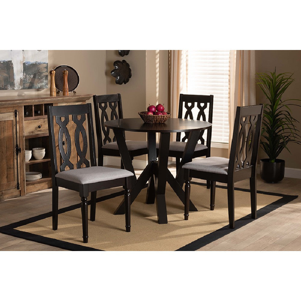 Baxton Studio Anise Modern and Contemporary Grey Fabric Upholstered and Dark Brown Finished Wood 5-Piece Dining Set