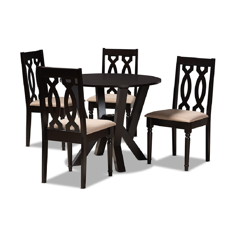 Baxton Studio Anise Modern and Contemporary Sand Fabric Upholstered and Dark Brown Finished Wood 5-Piece Dining Set