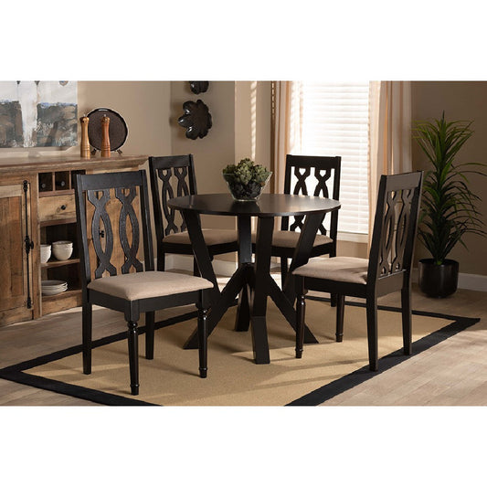 Baxton Studio Anise Modern and Contemporary Sand Fabric Upholstered and Dark Brown Finished Wood 5-Piece Dining Set