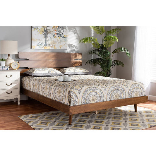 Baxton Studio Anzia Mid-Century Modern Walnut Finished Wood Queen Size Platform bed