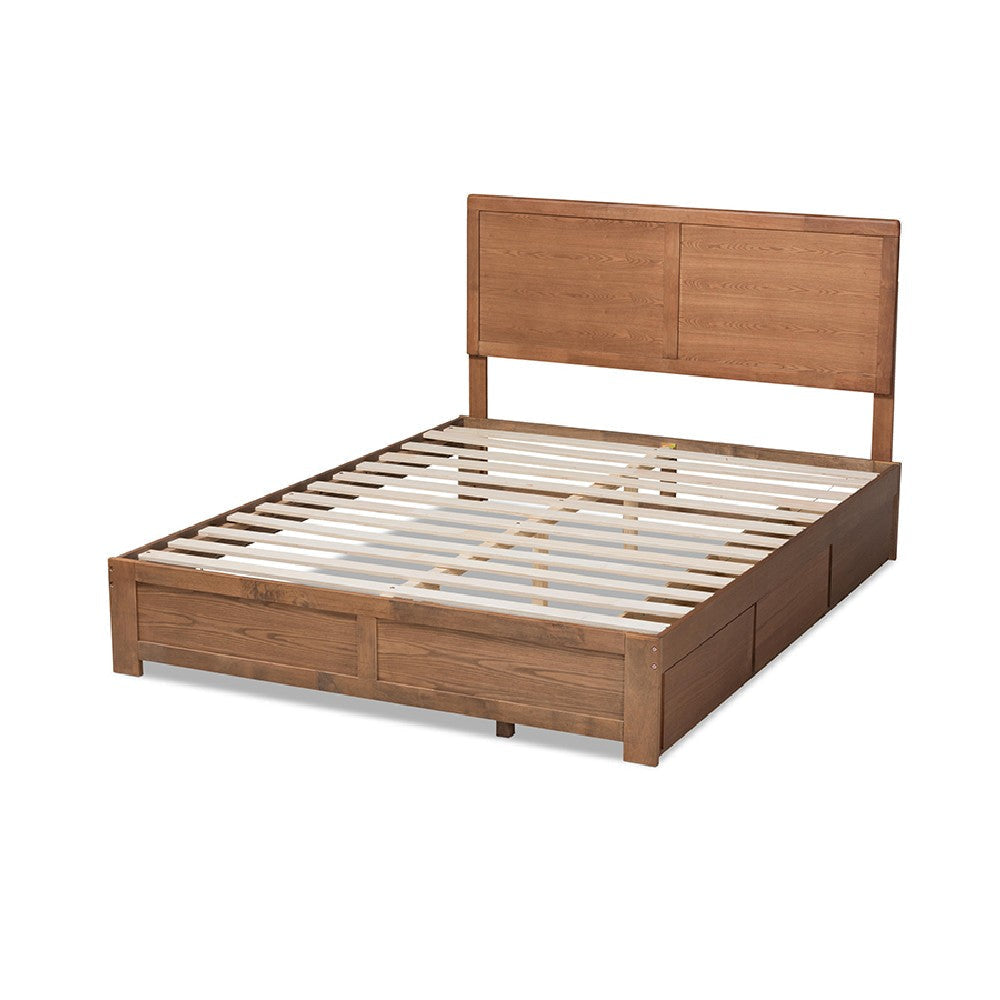 Baxton Studio Aras Modern and Contemporary Transitional Ash Walnut Brown Finished Wood Full Size 3-Drawer Platform Storage Bed