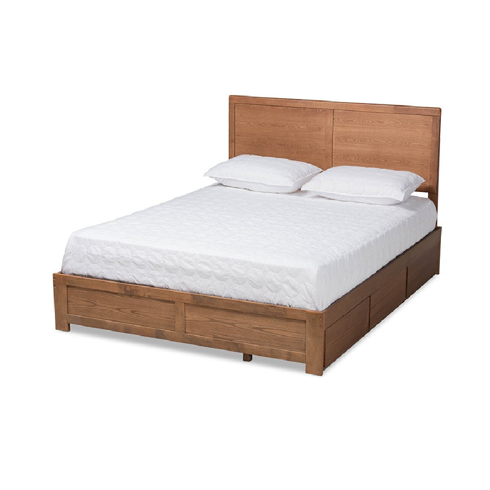 Baxton Studio Aras Modern and Contemporary Transitional Ash Walnut Brown Finished Wood Queen Size 3-Drawer Platform Storage Bed