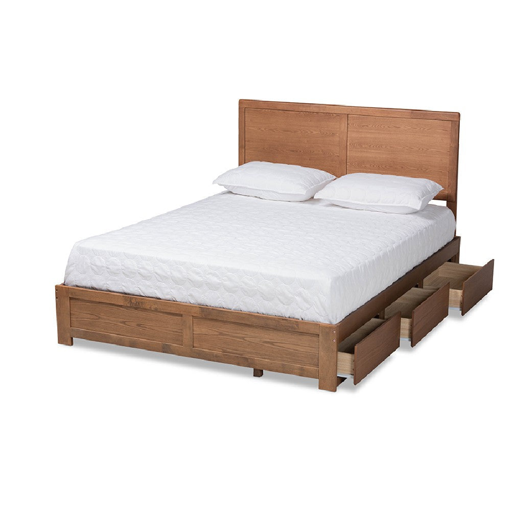 Baxton Studio Aras Modern and Contemporary Transitional Ash Walnut Brown Finished Wood Queen Size 3-Drawer Platform Storage Bed