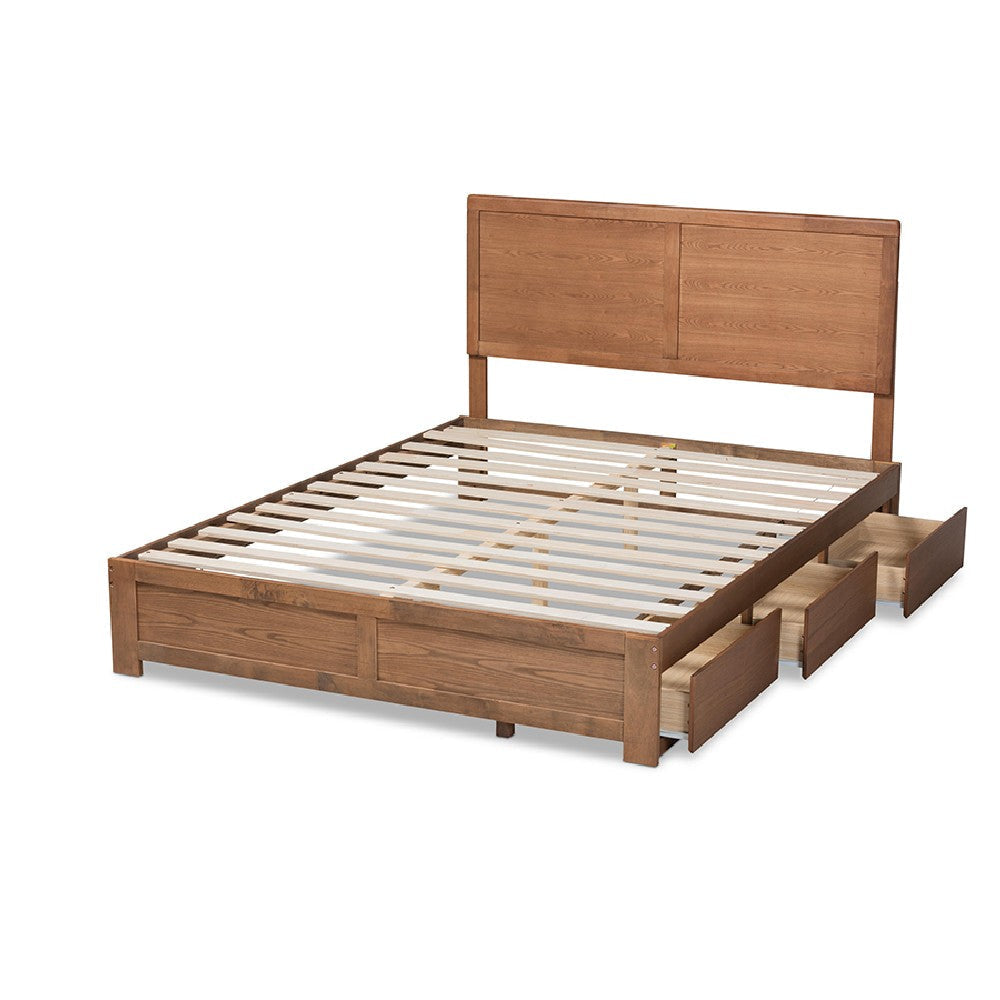 Baxton Studio Aras Modern and Contemporary Transitional Ash Walnut Brown Finished Wood Queen Size 3-Drawer Platform Storage Bed
