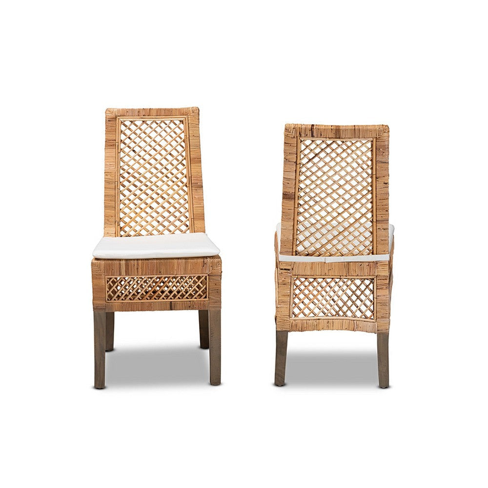 bali & pari Argos Modern Bohemian Natural Brown Rattan 2-Piece Dining Chair Set WHI-Argos-Rattan-DC