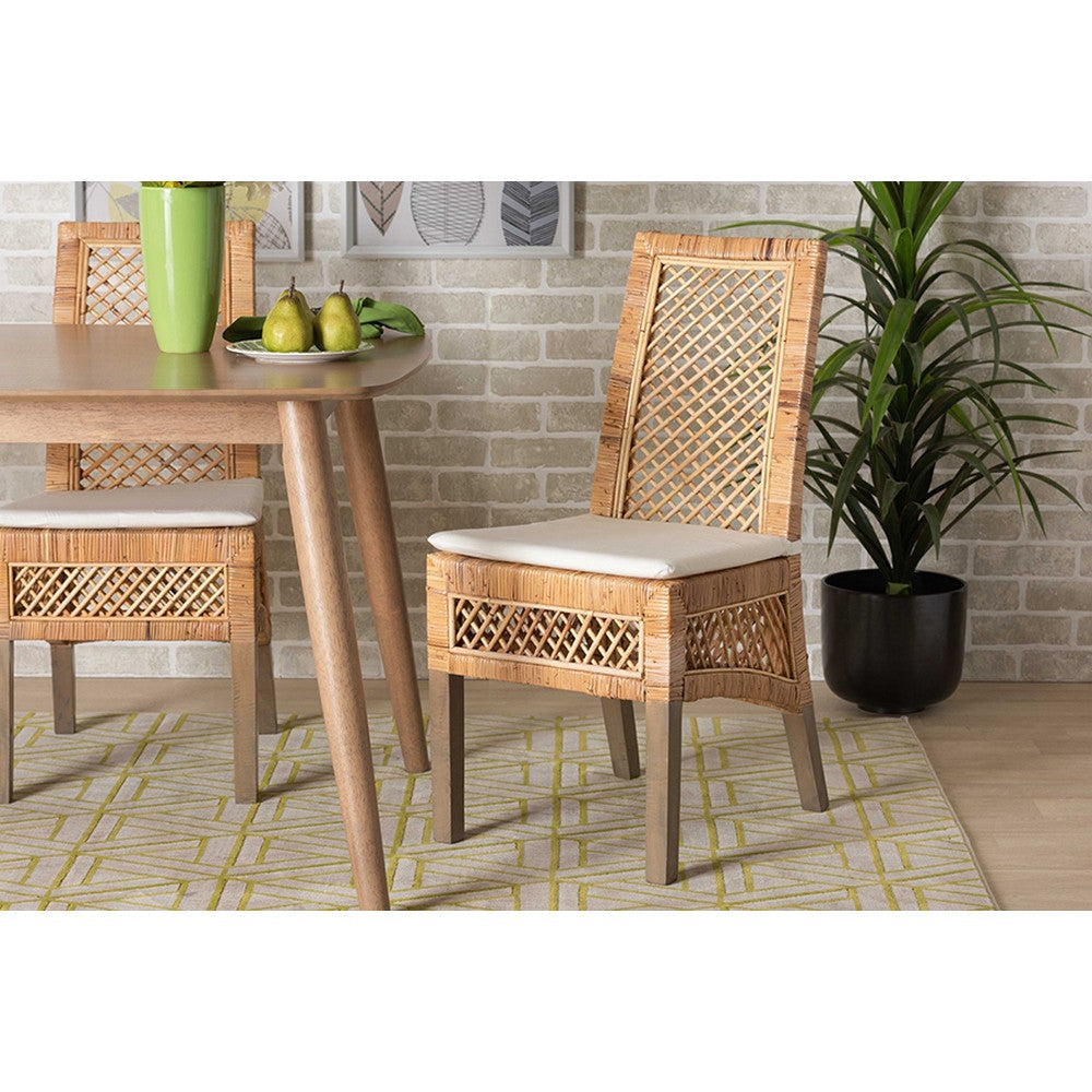 bali & pari Argos Modern Bohemian Natural Brown Rattan 2-Piece Dining Chair Set WHI-Argos-Rattan-DC