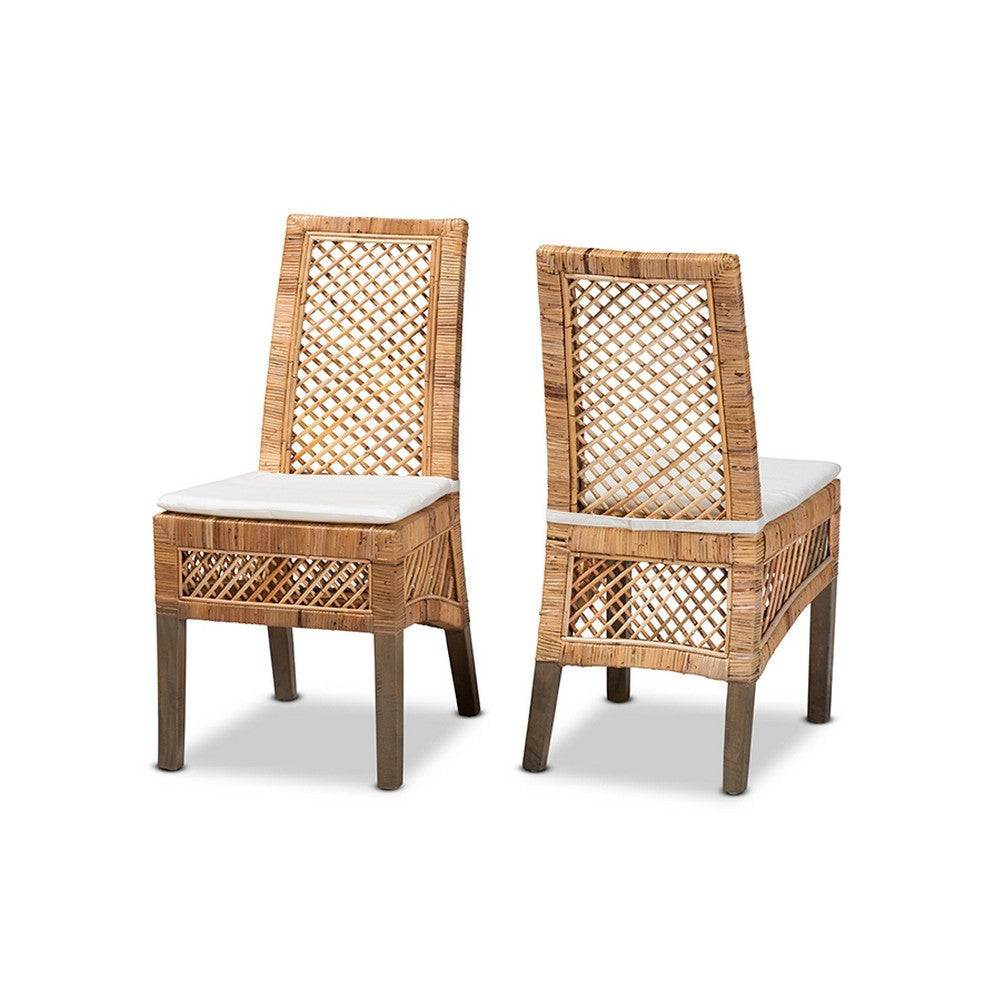 bali & pari Argos Modern Bohemian Natural Brown Rattan 2-Piece Dining Chair Set WHI-Argos-Rattan-DC
