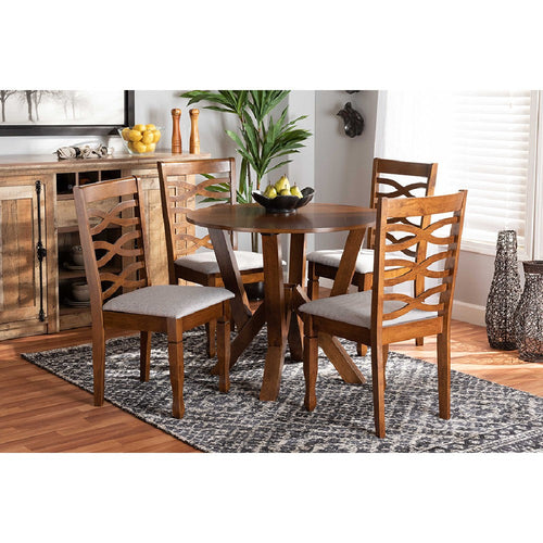 Baxton Studio Ariane Modern and Contemporary Grey Fabric Upholstered and Walnut Brown Finished Wood 5-Piece Dining Set