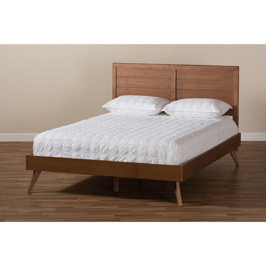 Baxton Studio Artemis Mid-Century Modern Walnut Brown Finished Wood Queen Size Platform Bed