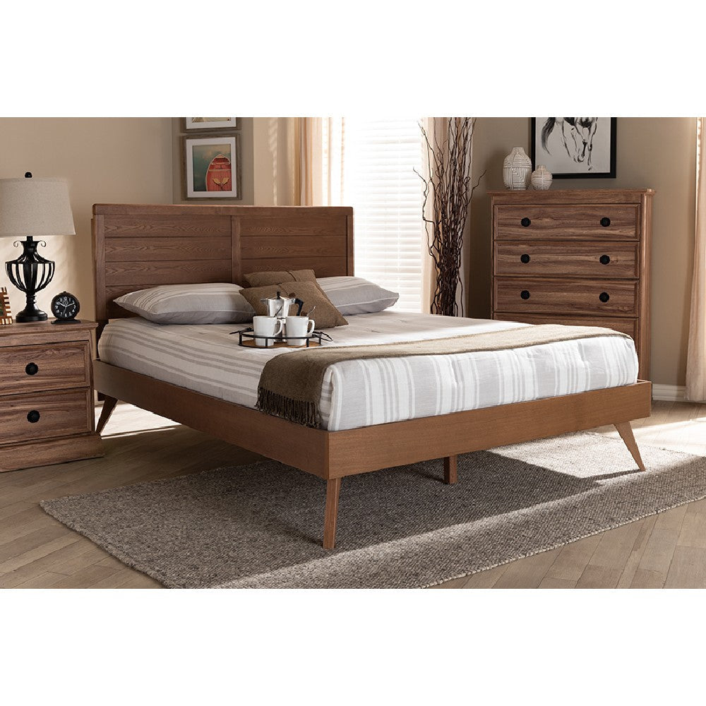 Baxton Studio Artemis Mid-Century Modern Walnut Brown Finished Wood Queen Size Platform Bed