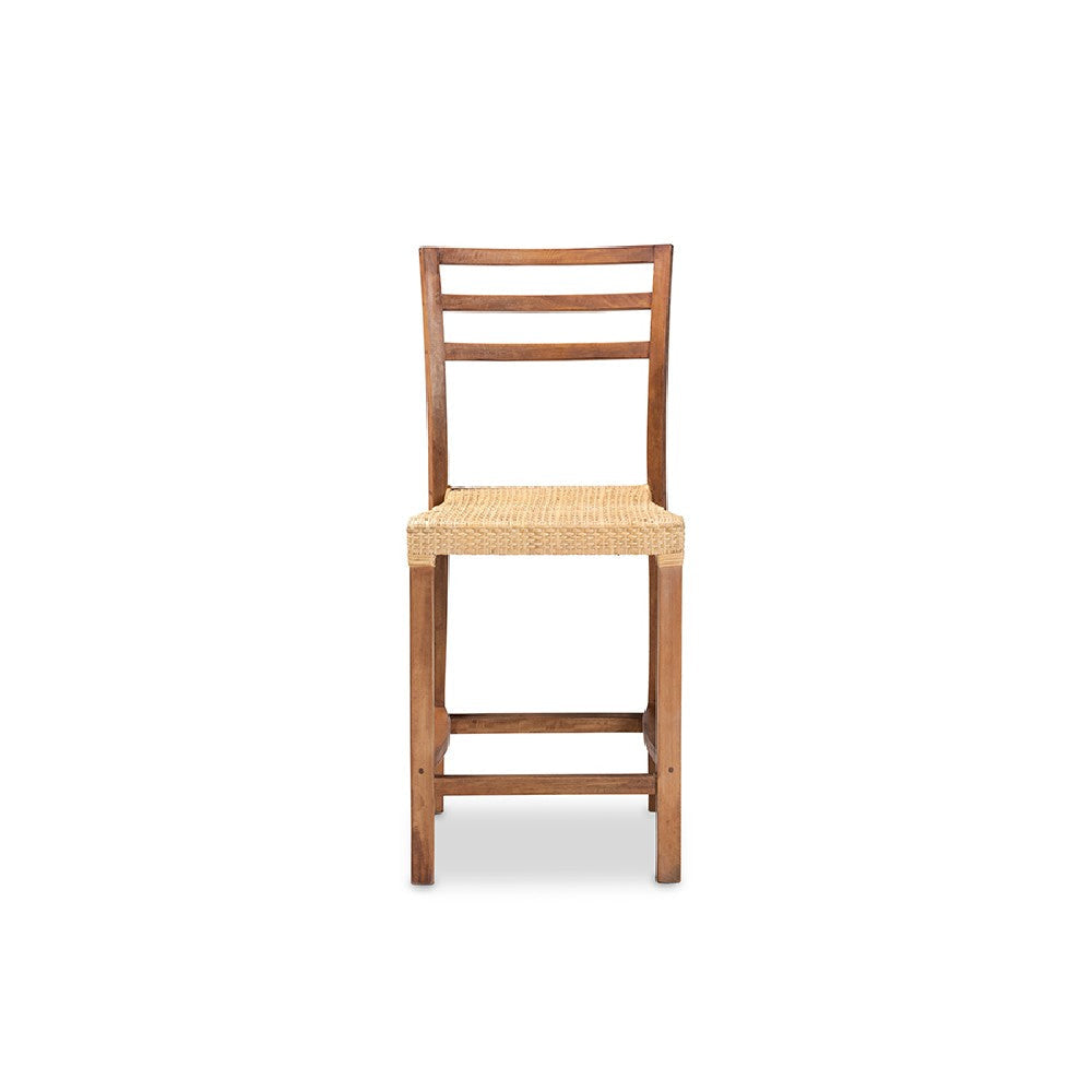 bali & pari Arthur Mid-Century Modern Walnut Brown Mahogany Wood and Natural Rattan Counter Stool WHI-Arthur-Teak-CS