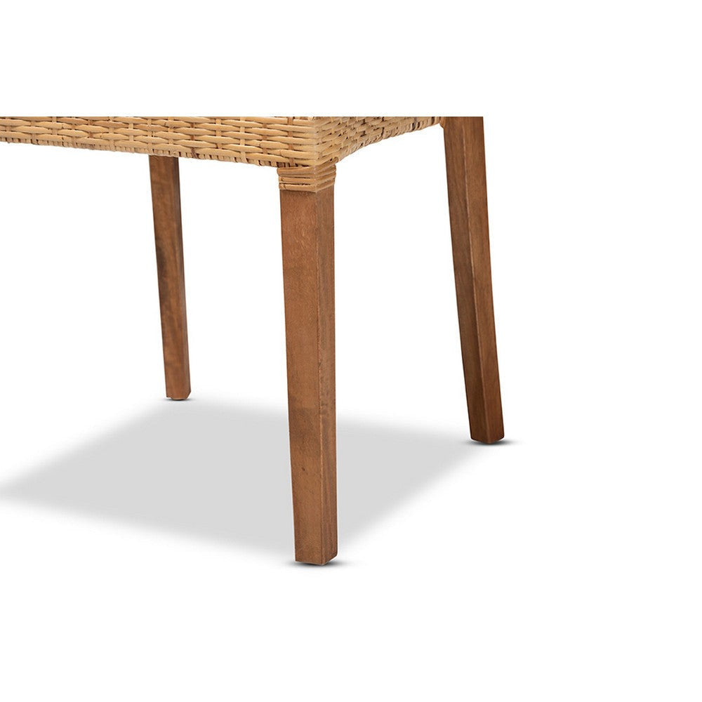 bali & pari Arthur Mid-Century Modern Walnut Brown Mahogany Wood and Natural Rattan 2-Piece Dining Chair Set WHI-Arthur-Teak-DC