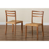 bali & pari Arthur Mid-Century Modern Walnut Brown Mahogany Wood and Natural Rattan 2-Piece Dining Chair Set