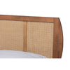 Baxton Studio Asami Mid-Century Modern Walnut Brown Finished Wood and Synthetic Rattan Queen Size Platform Bed
