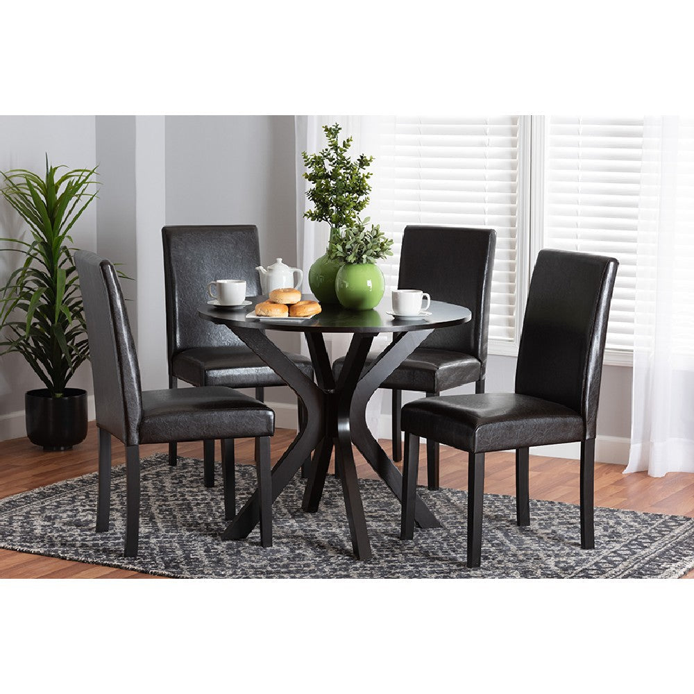 Baxton Studio Asli Modern Espresso Brown Faux Leather and Wood 5-Piece Dining Set WHI-Asli-Dark-Brown-5PC-Dining-Set
