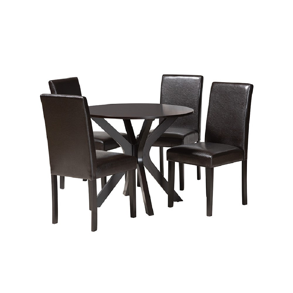 Baxton Studio Asli Modern Espresso Brown Faux Leather and Wood 5-Piece Dining Set WHI-Asli-Dark-Brown-5PC-Dining-Set
