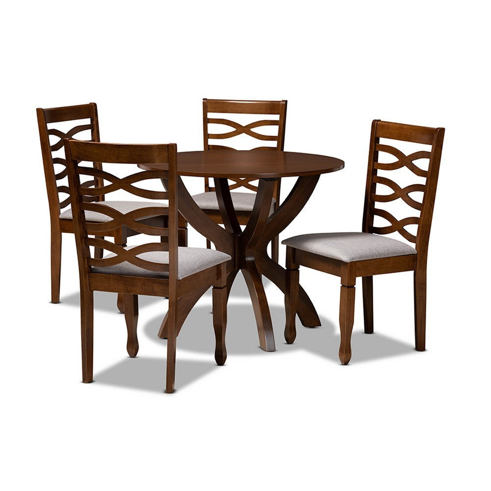 Baxton Studio Aspen Modern and Contemporary Grey Fabric Upholstered and Walnut Brown Finished Wood 5-Piece Dining Set