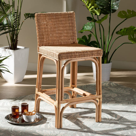 bali & pari Athena Modern and Contemporary Natural Finished Rattan Counter Stool