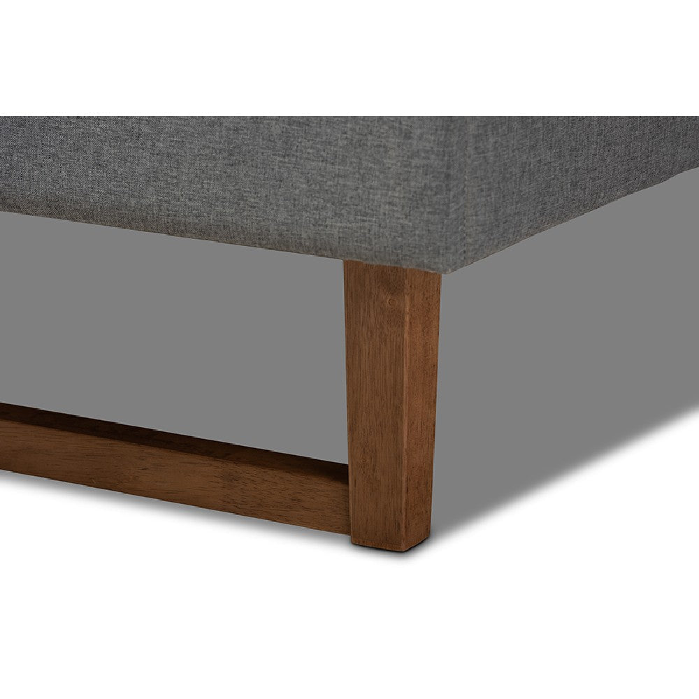 Baxton Studio Ayla Mid-Century Modern Dark Grey Fabric Upholstered Walnut Brown Finished Wood Queen Size Platform Bed