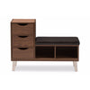 Baxton Studio Arielle Modern and Contemporary Walnut Brown Wood 3-Drawer Shoe Storage Padded Leatherette Seating Bench with Two Open