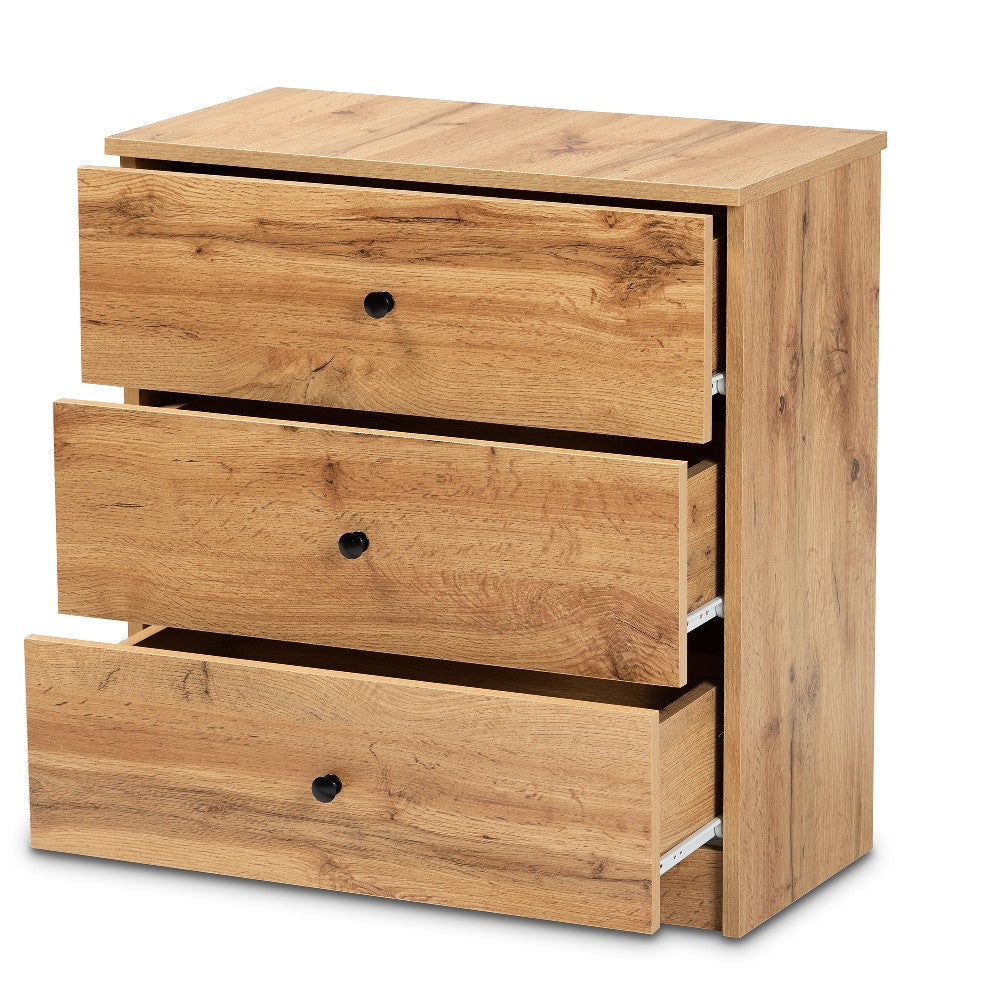 Baxton Studio Decon Modern and Contemporary Oak Brown Finished Wood 3-Drawer Storage Chest WHI-B06-Wotan-Oak