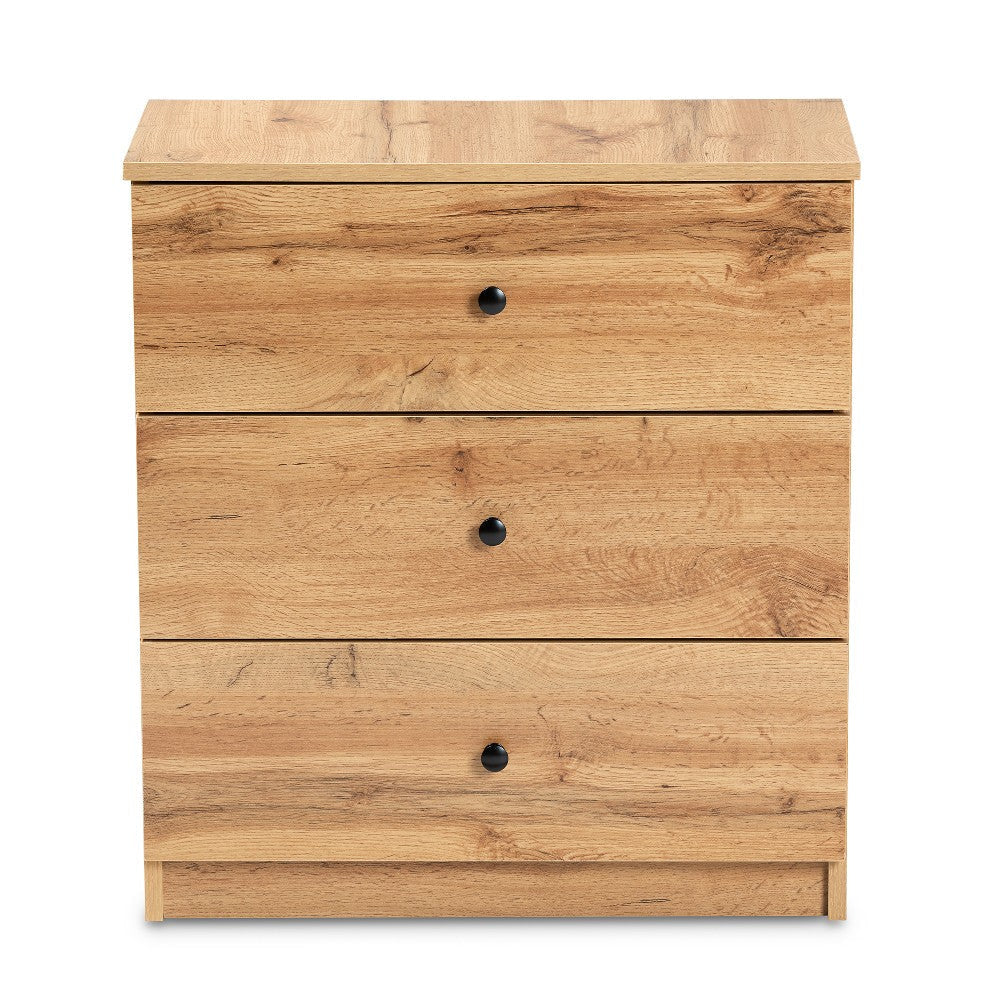 Baxton Studio Decon Modern and Contemporary Oak Brown Finished Wood 3-Drawer Storage Chest WHI-B06-Wotan-Oak