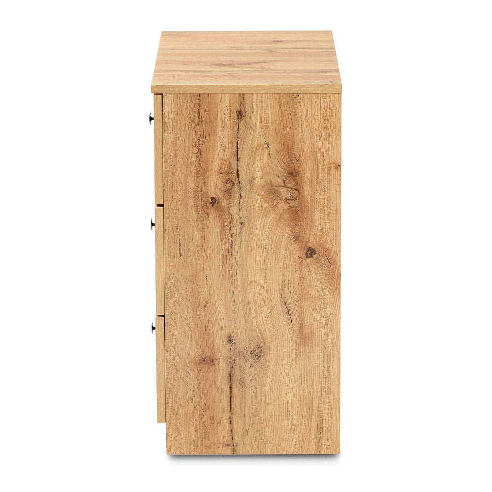 Baxton Studio Decon Modern and Contemporary Oak Brown Finished Wood 3-Drawer Storage Chest WHI-B06-Wotan-Oak