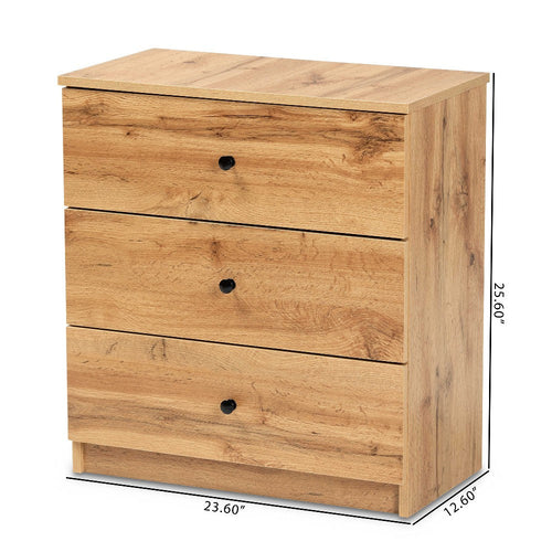 Baxton Studio Decon Modern and Contemporary Oak Brown Finished Wood 3-Drawer Storage Chest