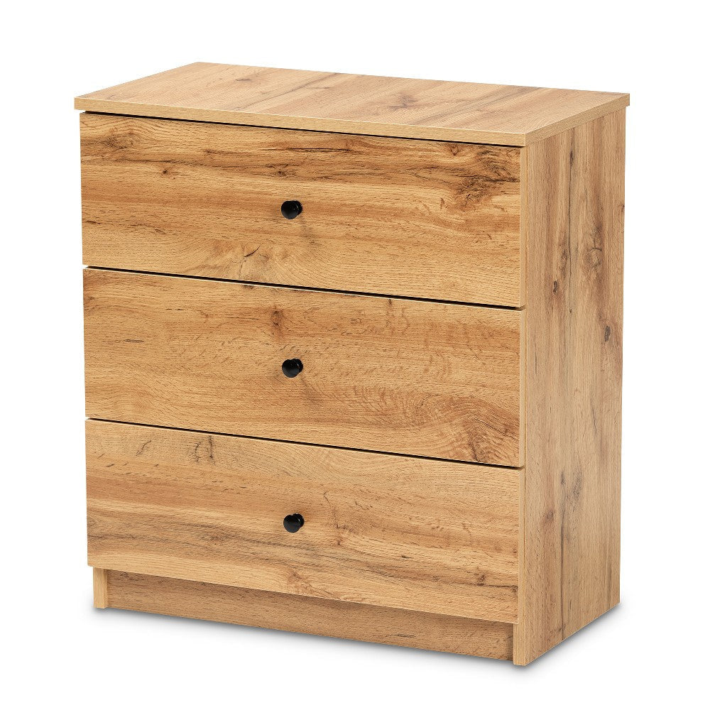 Baxton Studio Decon Modern and Contemporary Oak Brown Finished Wood 3-Drawer Storage Chest WHI-B06-Wotan-Oak