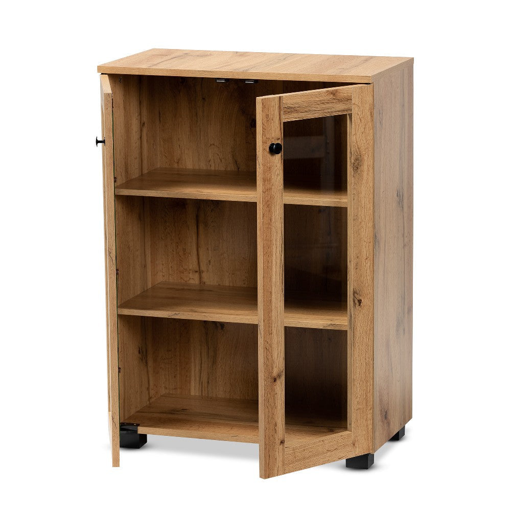 Baxton Studio Mason Modern and Contemporary Oak Brown Finished Wood 2-Door Storage Cabinet with Glass Doors WHI-B12-Wotan-Oak