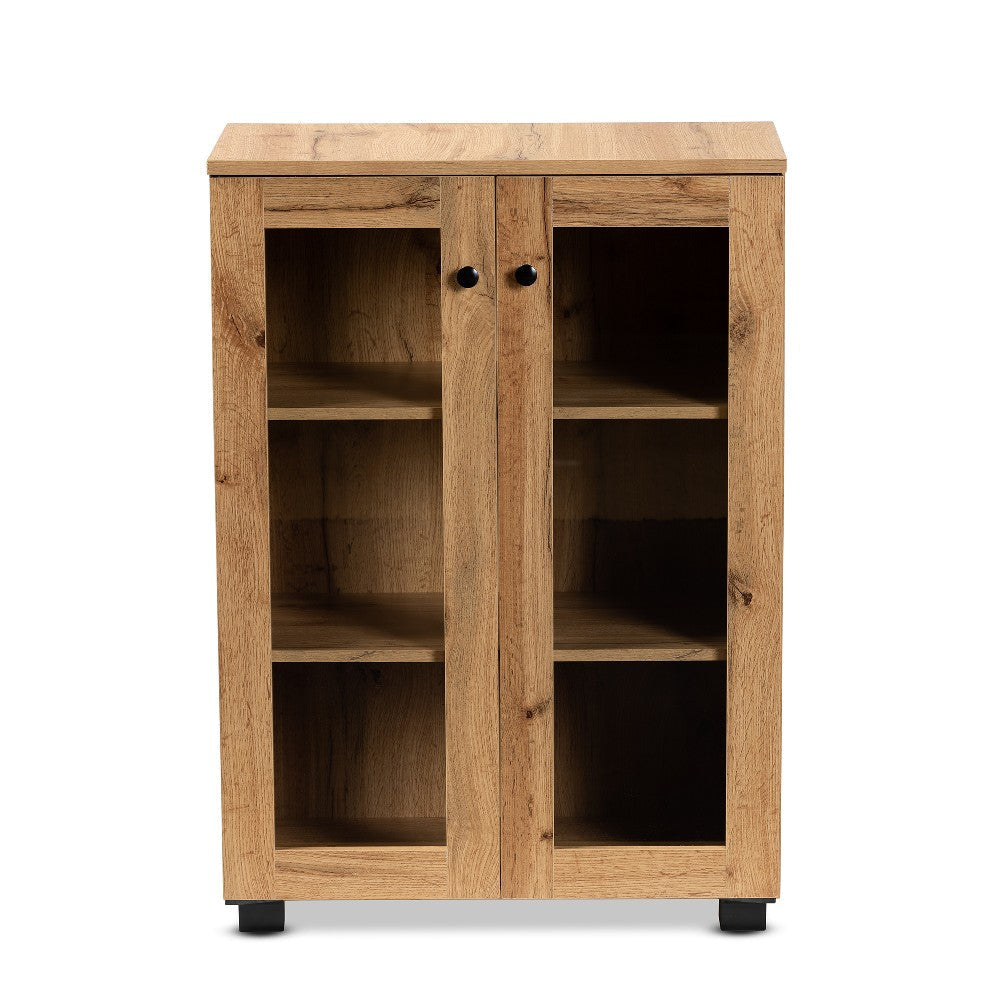 Baxton Studio Mason Modern and Contemporary Oak Brown Finished Wood 2-Door Storage Cabinet with Glass Doors WHI-B12-Wotan-Oak
